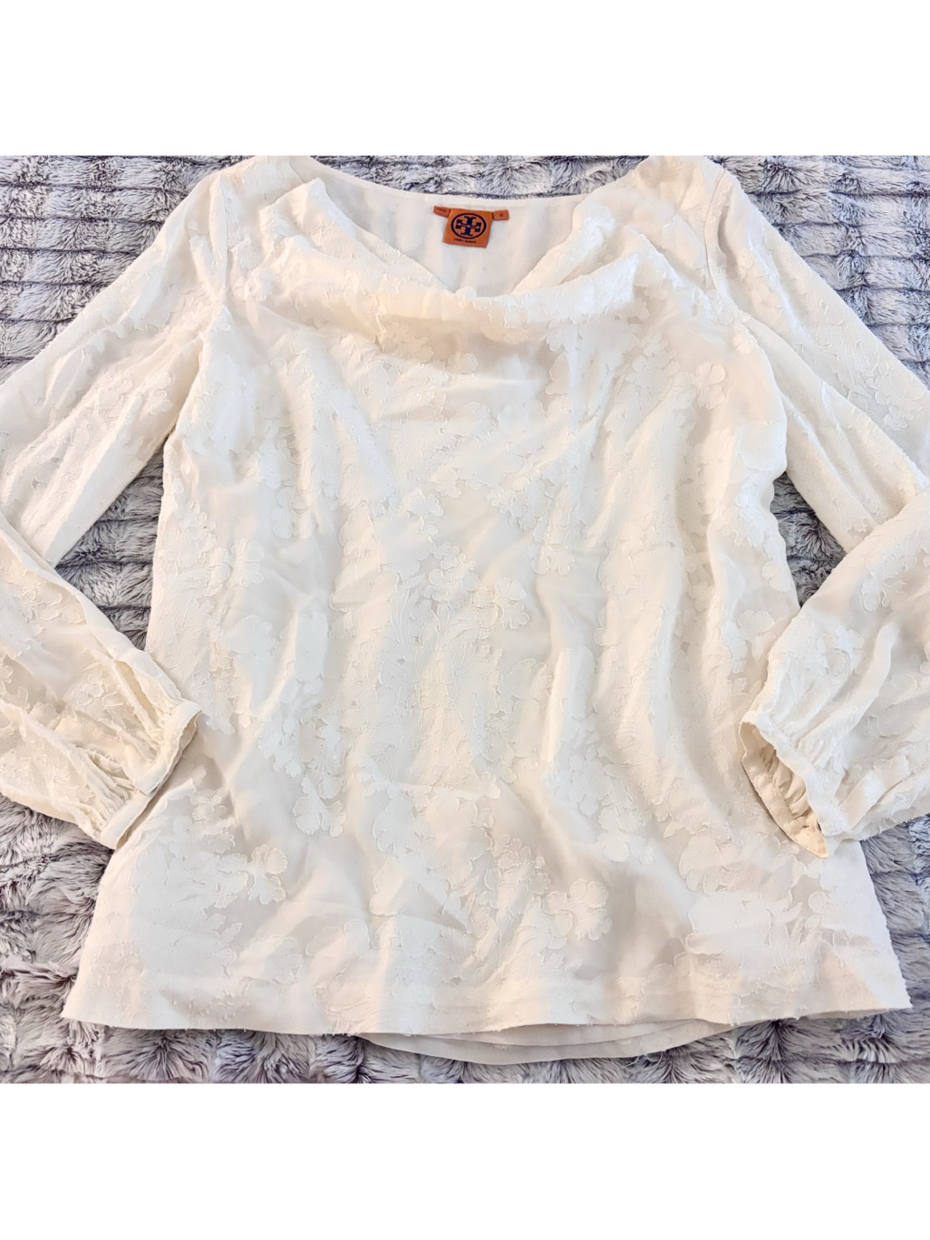 Tory Burch Textured Floral Cowl Neck Blouse